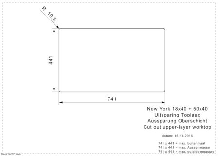 Spoelbak vierhoekig NEW YORK 18X40+50X40 (L) INTEGRATED RAI-23443 