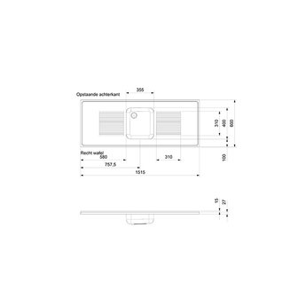 rvs aanrechtblad opleg 150cm x 60cm RAI-2500