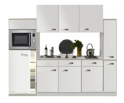 Keuken 240cm wit hoogglans incl koelkast, kookplaat en apothekerskast RAI-372