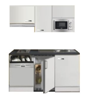 Kitchenette 160cm wit hoogglans met vaatwasser en koelkast en kookplaat en magnetron en afzuigkap RAI-4332