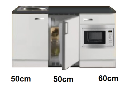 Keukenblok 160 wit hoogglans incl rvs spoelbak en koelkast en magnetron RAI-514