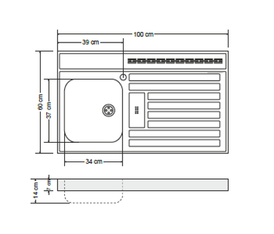 Keukenblok Vigo grjs-bruin met een la 100 x 60 cm HRG-2020