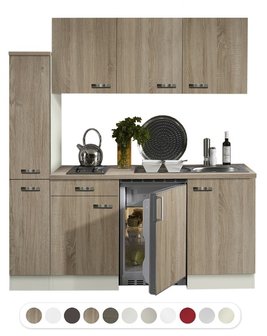 Keukenblok houtnerf 180cm met apothekerskast, kookplaat en koelkast RAI-3302