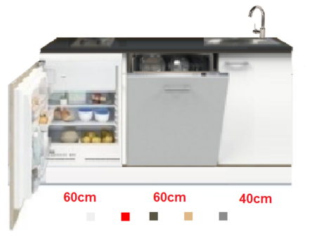 3-in-1 minikeuken + kookplaat + vaatwasser + koelkast 160cm RAI-1004