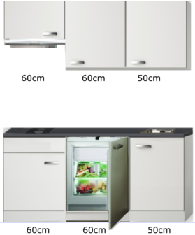 Keukenblok 170cm met inbouw koelkast, kookplaat en afzuigkap RAI-004