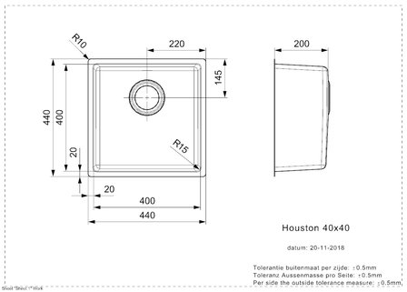 spoelbak vierkant HOUSTON 34X40 Rai-8841