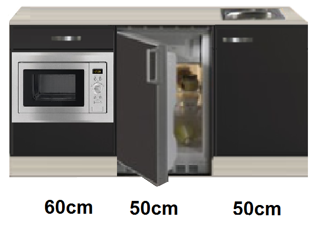 Keukenblok 160 Antraciet incl wandkasten rvs spoelbak en koelkast en magnetron RAI-415