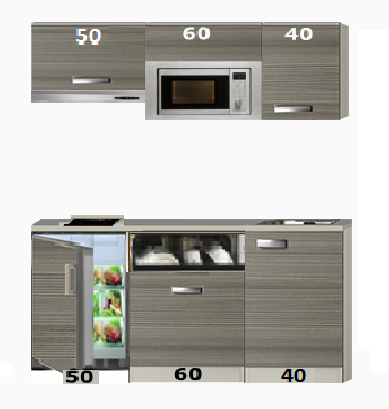 Keukenblok 150 cm incl kookplaat, afzuigkap vaatwasser en koelkast RAI-049