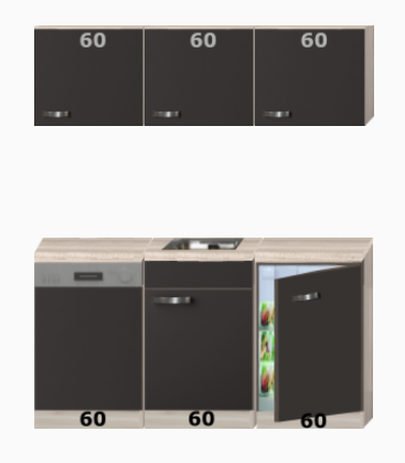 Kitchenette 180cm incl inbouw koelkast en vaatwasser RAI-2020