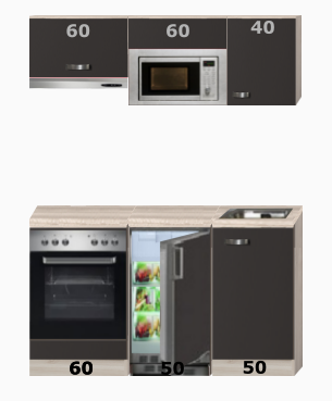 lettergreep vos commando keukenblok 160 met inbouw magnetron, kookplaat en inbouw oven RAI-344 -  KitchenetteOnline