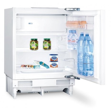 Keukenblok 110cm Wit mat met inbouw koelkast en rvs spoelbak RAI-43012