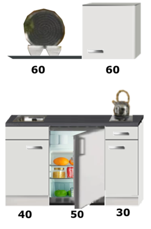 Kitchenette 120 met koelkast, kookplaat en een wandkast 60cm RAI-5959