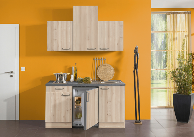 Kitchenette 150cm eikenhout met koelkast en kookplaat RAI-555