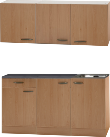 Keukenblok Beuken 150 x 50 diep met spoelbak en bovenkast RAI-449