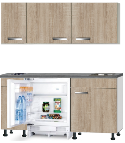 Kitchenette 150cm Padua incl wandkasten en inbouw koelkast RAI-500