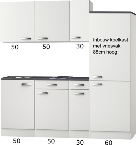 Kitchenette 190cm Lagos wint glans incl inbouw koelkast RAI-301