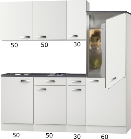 Kitchenette 190cm Lagos wint glans incl inbouw koelkast RAI-301