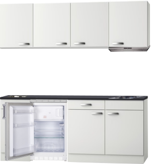 Kitchenette 190cm wit glans incl koelkast en afzuigkap HRG-508