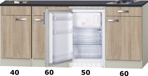 Kitchenette Houtnerf 210cm met koelkast en kookplaat HRG-500