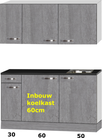 kitchenette 140cm incl inbouw koelkast en kookplaat RAI-321