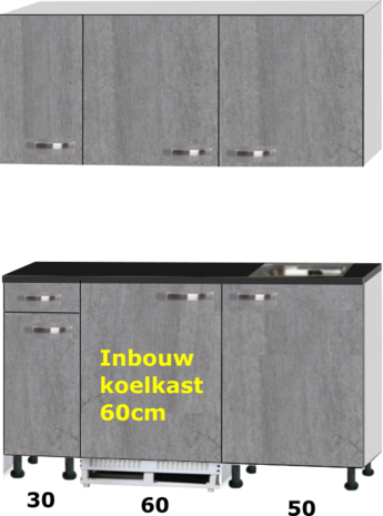 kitchenette 140cm incl inbouw koelkast en kookplaat RAI-321