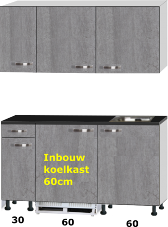 kitchenette 140cm incl inbouw koelkast en kookplaat RAI-349