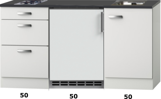 Kitchenette 150cm wit hoogglans met koelkast en kookplaat RAI-53