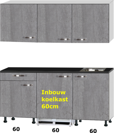 kitchenette 180cm incl inbouw koelkast en kookplaat RAI-433