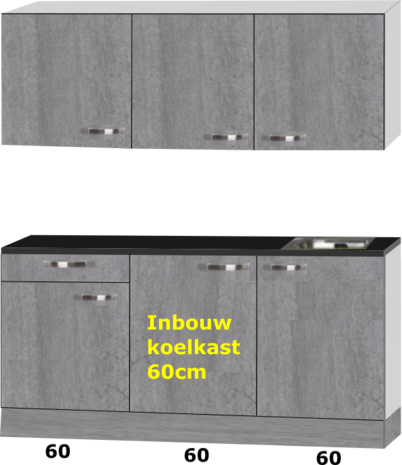 kitchenette 180cm incl inbouw koelkast en kookplaat RAI-433