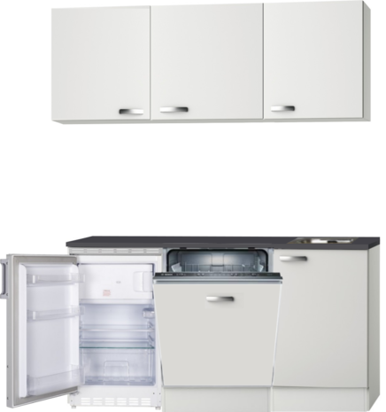 Kitchenette 160cm wit hoogglans met vaatwasser en koelkast en kookplaat RAI-42