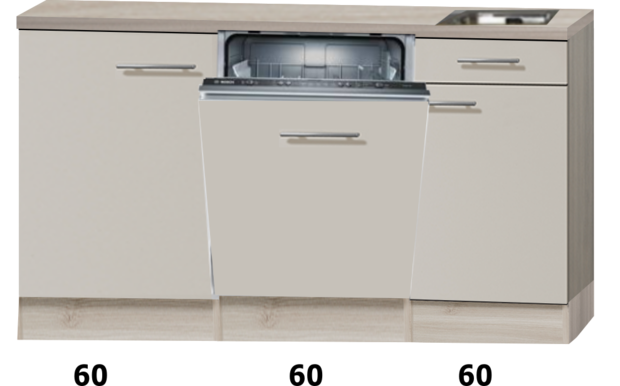 Kitchenette 180cm zand-cream glans met vaatwasser en inbouw koelkast RAI-885