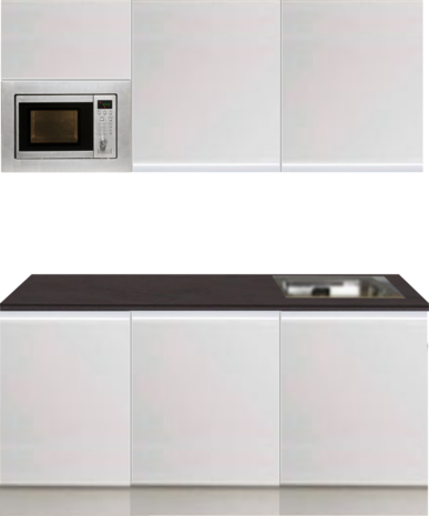 Kitchenette 180cm greeploos wit met koelkast en vaatwasser RAI-449