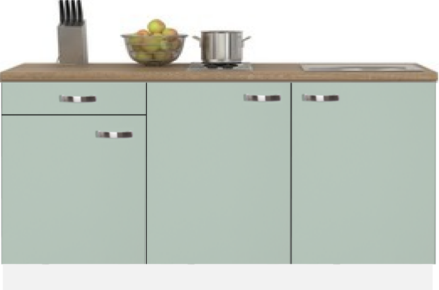 kitchenette 150 cm groen met stelpoten en inbouw koelkast RAI-404