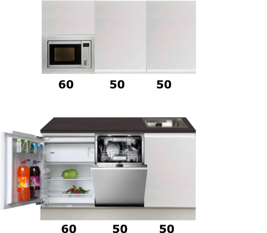 Kitchenette 160cm greeploos wit met koelkast en vaatwasser RAI-550