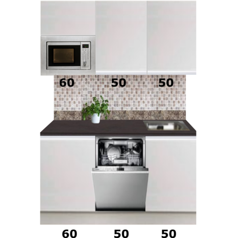 Kitchenette 160cm greeploos wit met koelkast en vaatwasser RAI-550