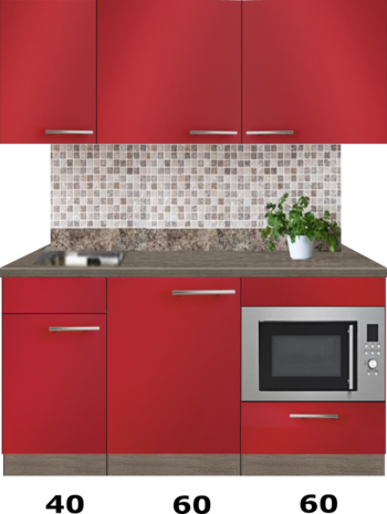 kitchenette 160cm rood incl inbouw koelkast en inbouw combi magnetron RAI-4444