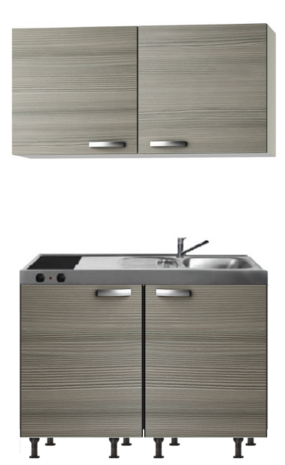 Keukenblok 120cm Grijs-bruin met stelpoten incl rvs aanrechtblad en wandkasten RAI-8548