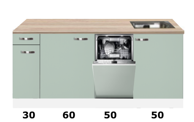 kitchenette 190cm groen mat incl inbouw koelkast en vaatwasser RAI-4120