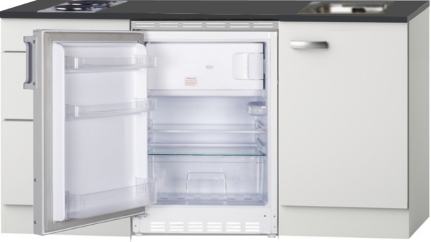 Kitchenette 150cm wit hoogglans met koelkast en kookplaat RAI-53