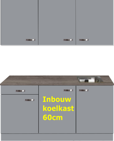 Kitchenette 180cm grijs met inbouw koelkast en wandkasten RAI-886