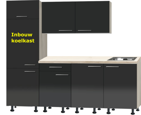 Rechte keuken Antraciet hoogglans met stelpoten 210cm RAI-391