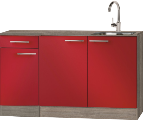 keukenblok Rood hoogglans 130 cm incl spoelbak RAI-04838