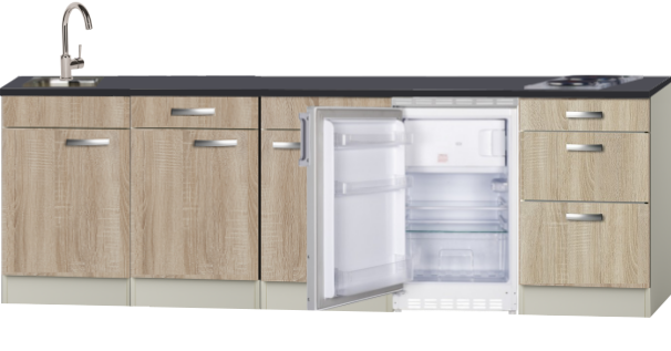 Kitchenette Neapels 240cm incl koelkast en e-kookplaat HRG-025