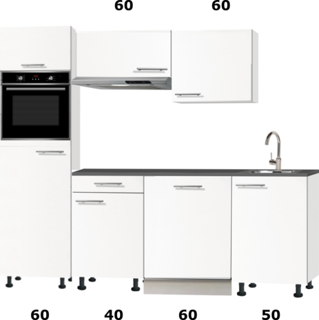 keukenblok 210cm wit mat met stelpoten en inbouw apparatuur RAI-3014
