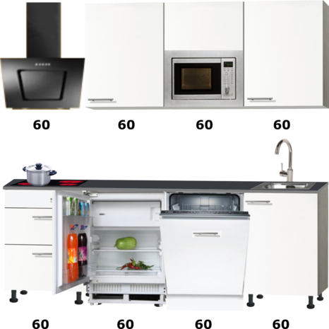 Ounce Paar Hertogin Keuken 240cm houtnerf incl koelkast, kookplaat en apothekerskast RAI-372 -  KitchenetteOnline