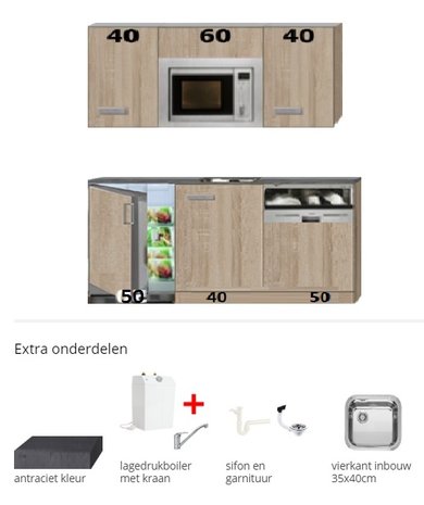 Kitchenette Neapel 140cm incl magnetroon, koelkast, vaatwasser en boiler RAI-2121