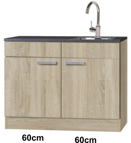 keukenblok 120 cm houtnerf incl rvs spoelbak RAI-9922