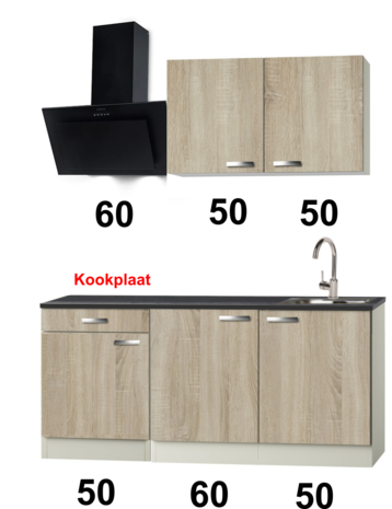 kleine keukenblok 160cm houtnerf incl inbouw koelkast RAI-4919