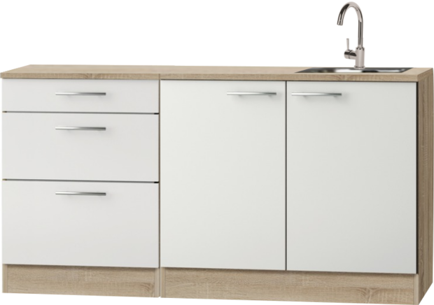 kitchenette 150cm met spoelbak wit-eiken RAI-443300