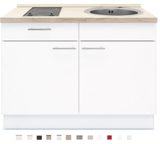 Keukenblok 120 wit met Elektrische kookplaat en rvs spoelbak RAI-3591